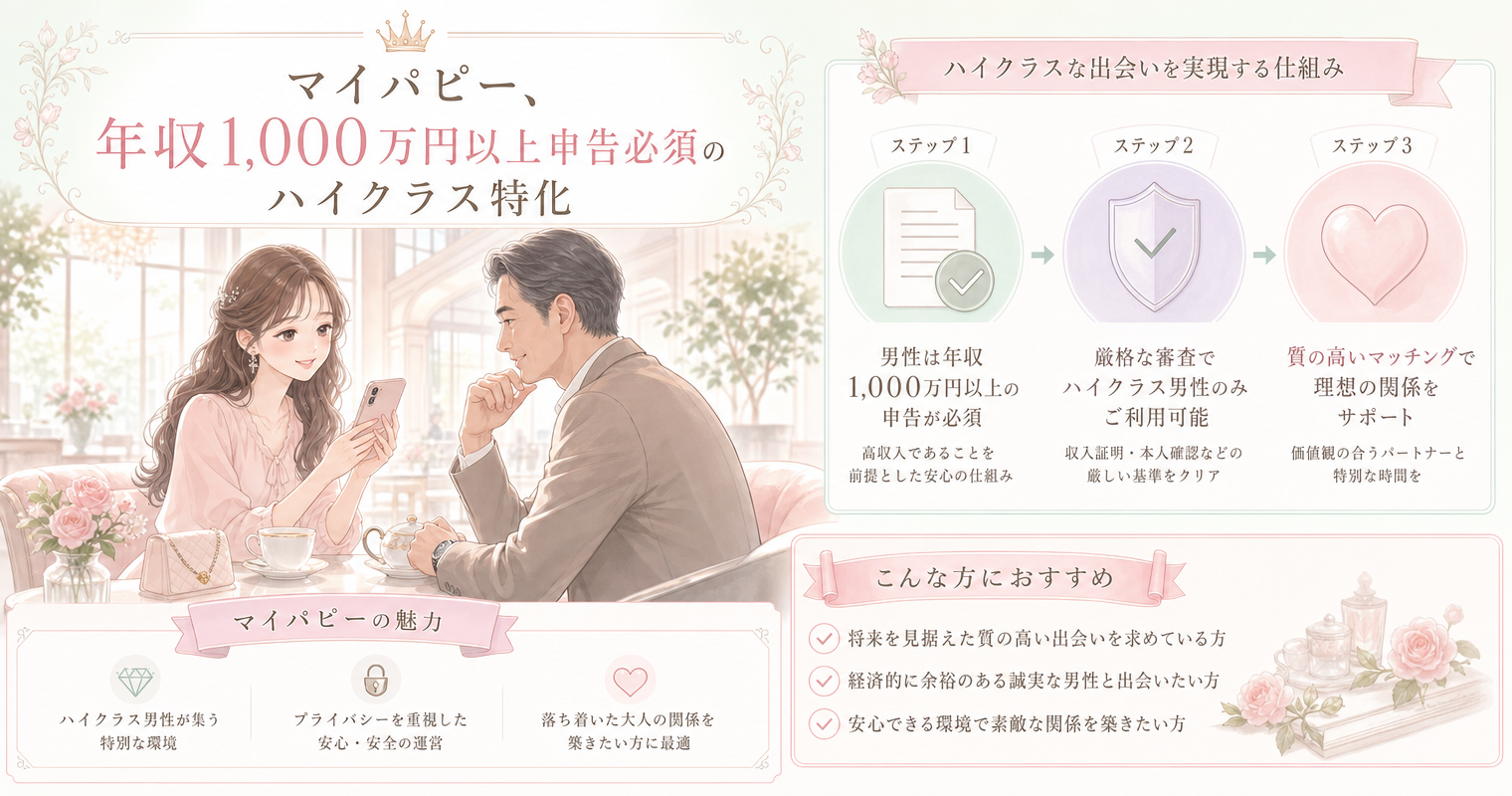 第6位:マイパピー、年収1,000万円以上申告必須のハイクラス特化