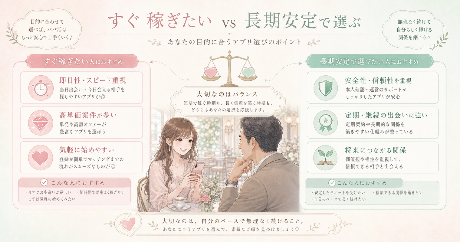 すぐ稼ぎたい vs 長期安定で選ぶ