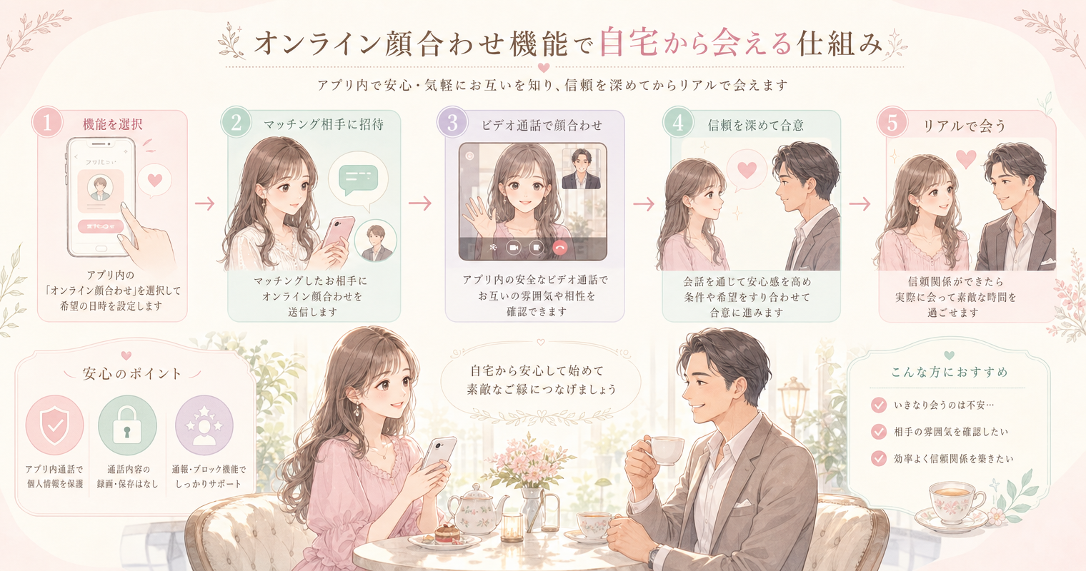 オンライン顔合わせ機能で自宅から会える仕組み